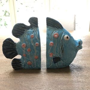 Pottery Ceramic Fish Book Ends